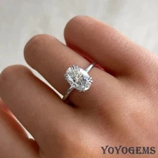 Solid 14K White Gold Moissanite Hidden Halo Engagement Ring 2.30 Carat Oval Cut