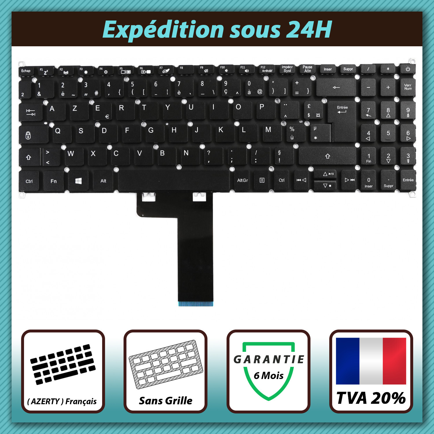 Clavier Acer Aspire 3 A315-54 AZERTY français pour réparer les touches usées de votre PC portable