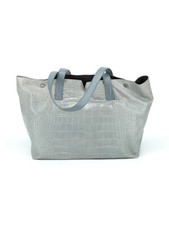 Vince Signature V Croc East West Gray Embossed Leather Tote Bag - Msrp $595.00
