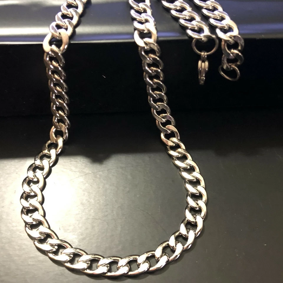 Collana catena acciaio inox da uomo catenina rapper girocollo 40 45 cm punk 7 mm - Immagine 2 di 4