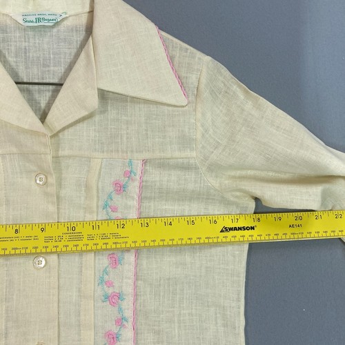 VTG 70s Sears JR Bazaar Embroidered Collar Shirt Womens XS/S Rockabilly Flowers - Picture 5 of 10