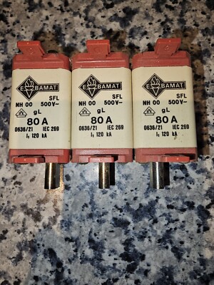 3 x E Bamat NH 00 Sicherungseinsätze / 80A / 500V gL / 120 kA