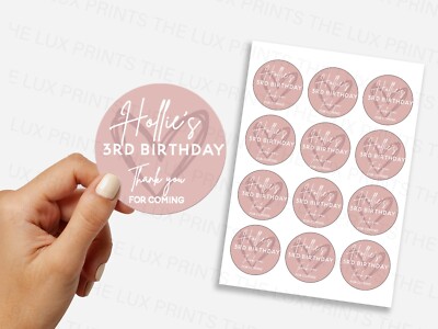 Rosa Herz Geburtstag Danke Aufkleber, Partytüte, rundes Etikett, süße Kegel, Gastgeschenk