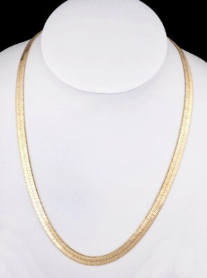 Solid 24K Gold Layered 5MM Herringbone Chain Necklace Lifetime Warranty Any  Size