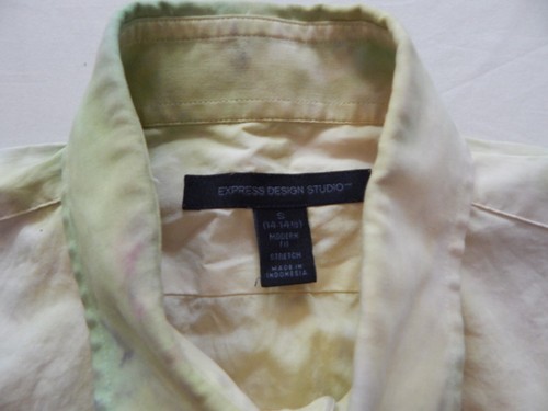 Tie Dye Green Yellow Long Sleeve Button Up Shirt - Small Mens Hand Made Abstract - Picture 6 of 6