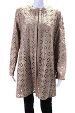 In Transit Womens Metallic Laser Cut Leather Mesh Hook & Eye Jacket Beige Xl
