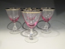(4) Tiffin Franciscan (17477) Crystal Wistaria Pink Water Goblet Glasses 6"