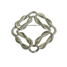 Vintage Emmons Brooch Brushed Knot Design Silver Tone Square