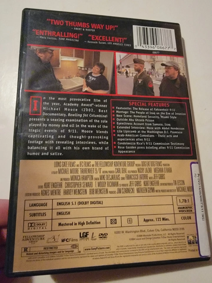 Fahreheit 9/11 ( DVD ) Michael Moore Hollywood Video Foto 2 de 3