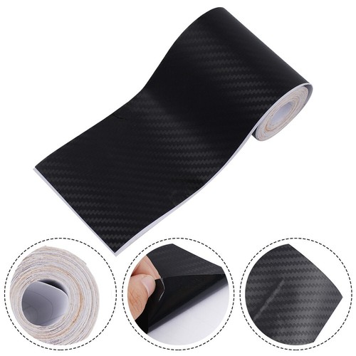 Film De Protection De Seuil Universel En Fibre De Carbone Pour Protection De Porte De Camion SUV Automobile (Fibre De Carbone Noire 5CMX3M) + Grattoir Jaune