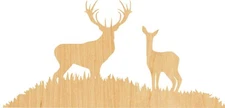 Deer Scene Laser Cut Out Wood Shape Craft Supply - Woodcraft Cutout