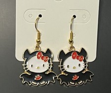 Sanrio Gold Hello Kitty Bat Halloween Charm Drop Dangle Adorable Light Earrings