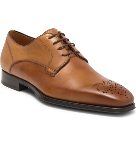 NEW- Magnanni "Knight" Medallion Toe Derby, Cognac, Men's 11M, MSRP $395