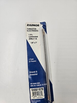 Pack of 2 RADNOR  64001979 1/8'' X 7'' 1.5% Lanthanated Tungsten Electrode Ground