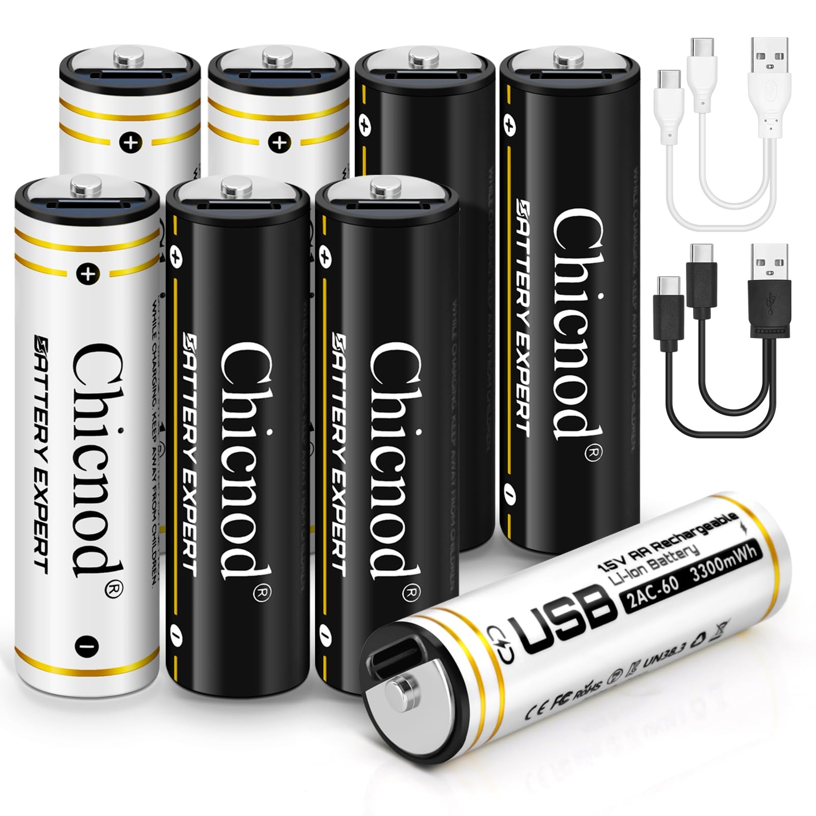 4Pack Rechargable AA Lithium Batteries, 3300mWh Double A Battery 1.5V Constan...