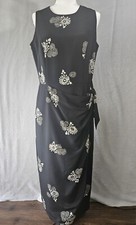 Vintage Pat Argenti Studio Black Floral Print Maxi Faux Wrap Dress Size 14 EUC
