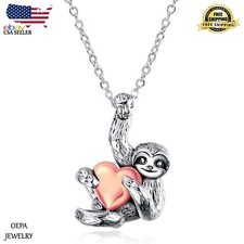 Sloth Necklace Gifts for Women 925 Sterling Silver Sloth Heart Pendant Necklace