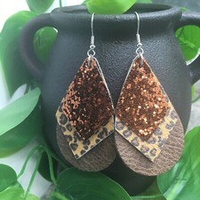 3 Silver-tone 3 Tiered Leather Earring Set Drop Dangle New Free Ship A822