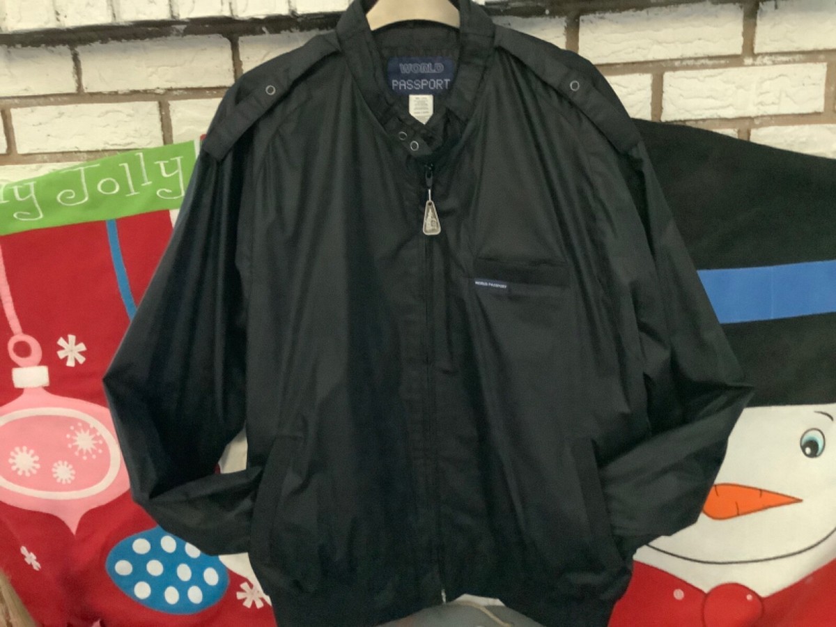 Vtg World Passport Disney Black Windbreaker Bomber Jacket Vtg World Passport Disney Black Windbreaker Bomber Jacket