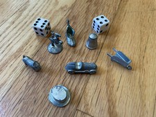 Vintage 1961 Monopoly Game Board Replacement Pieces  Dice  7 Metal Tokens