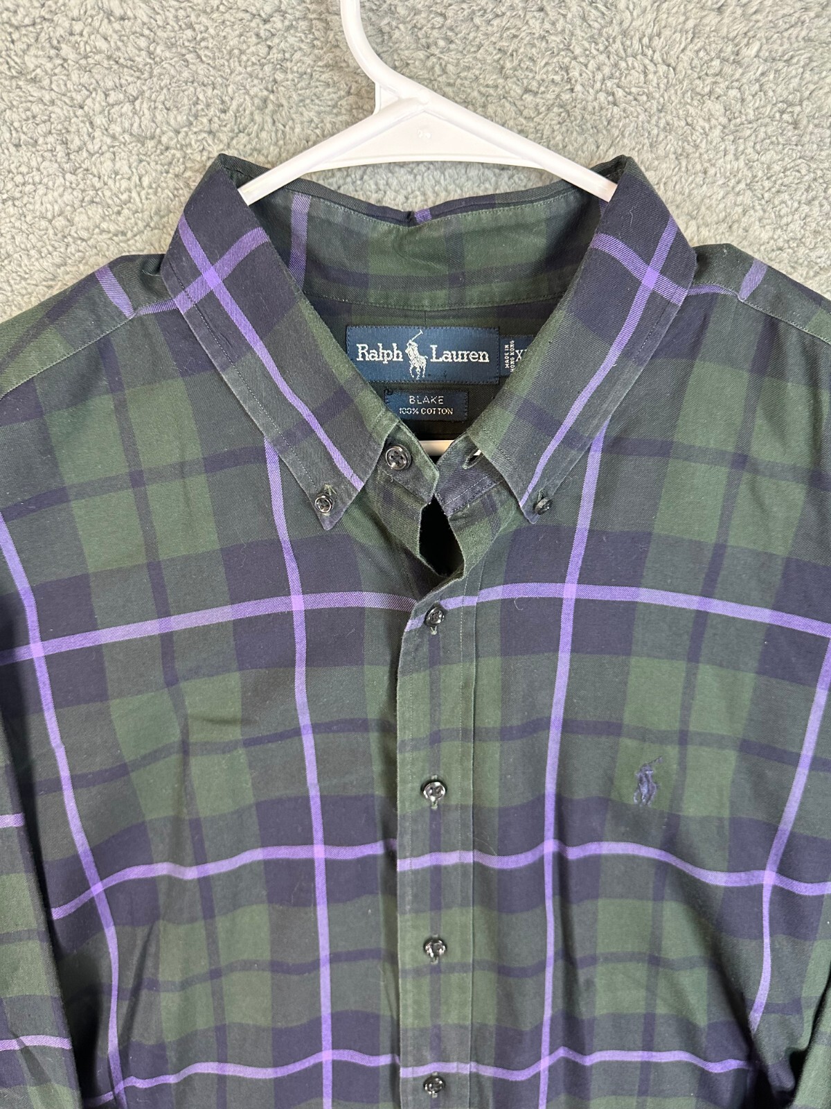 Camicia Ralph Lauren vintage uomo XL verde a quadri Blake con bottoni logo pony uomo