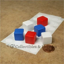 NEW Set of 6 Blank Dice - 16mm 5/8 inch Red White Blue Math Game RPG D6 