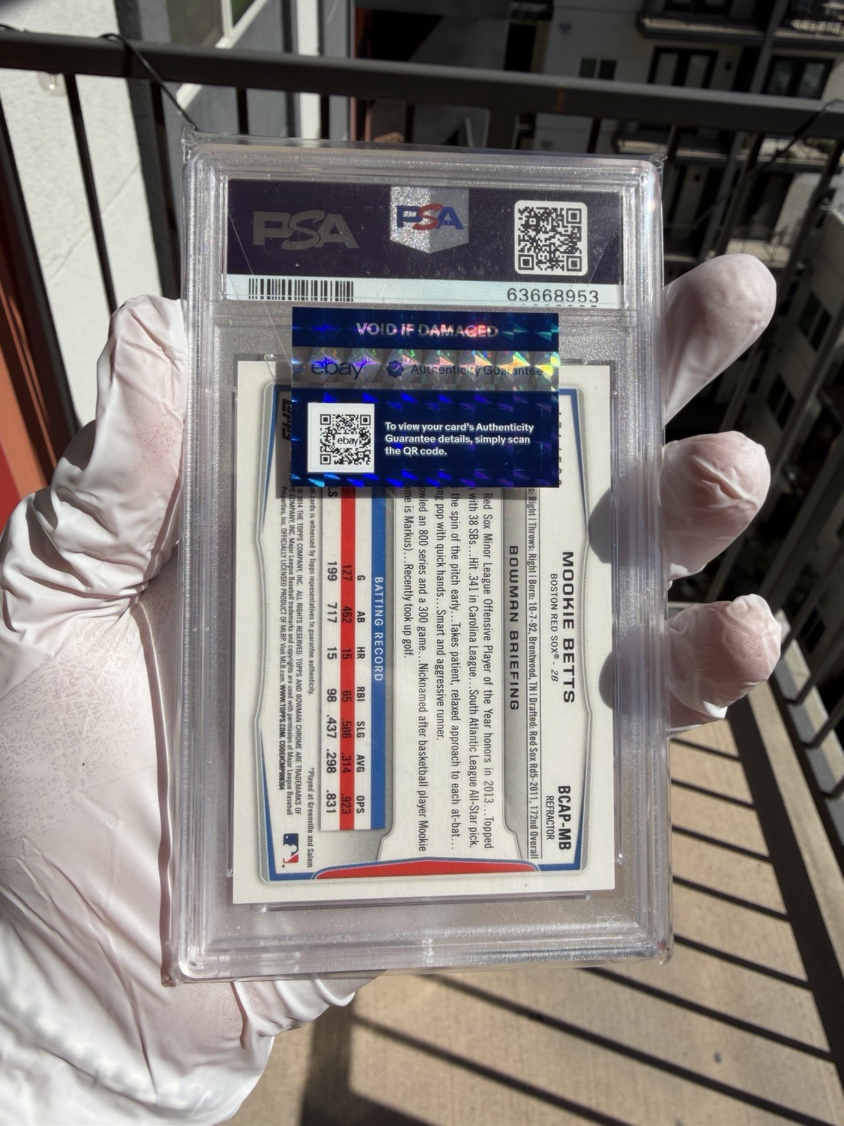 2014 Bowman Chrome Mookie Betts Auto Chrome Refractor RC #/500 - PSA 9 MINT view 5