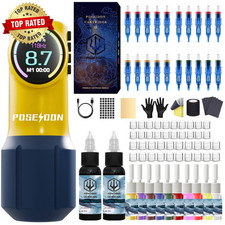 POSEIDON Tattoo Kit, Tattoo Pen Kit, Wireless Rotary Tattoo Kit, LED Color Scree