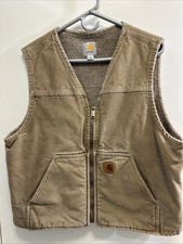 CARHARTT V26 FRB Men  s Frontier Brown Duck Canvas Work Sherpa Lined Vest Size L
