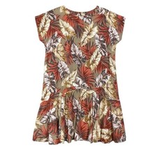 Vintage Hilo Hattie Tropical Leaf Ruffle Hem Shirt Dress Size XL