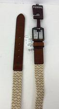 NWT Fossil Kyle Belt Men s Size 34 Woven Braided Belt In Natural Khaki Leather