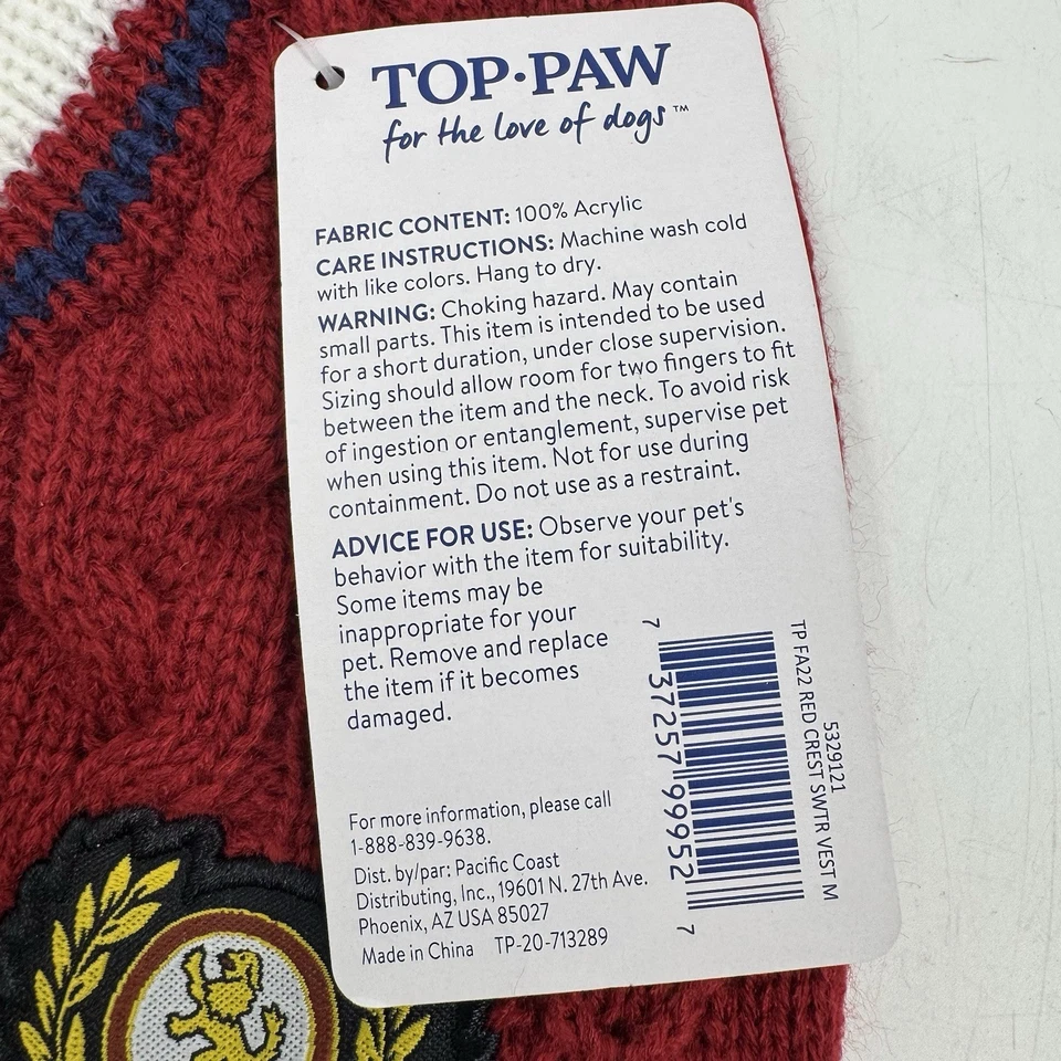 Chaleco Suéter TOP PAW Talla MEDIANO Perro Con Cresta Rojo Cuello en V Tejido Acrílico Foto 3 de 4
