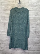 Talbots Dress Womens L Blue Sweater Dress Knee Length Mock Neck Raglan Sleeve