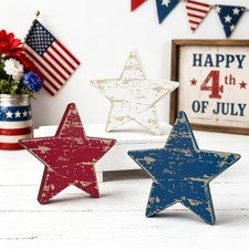 Forth of July Decorations Home 3 PCS, 4th of July Memorial Day Rustic Wooden