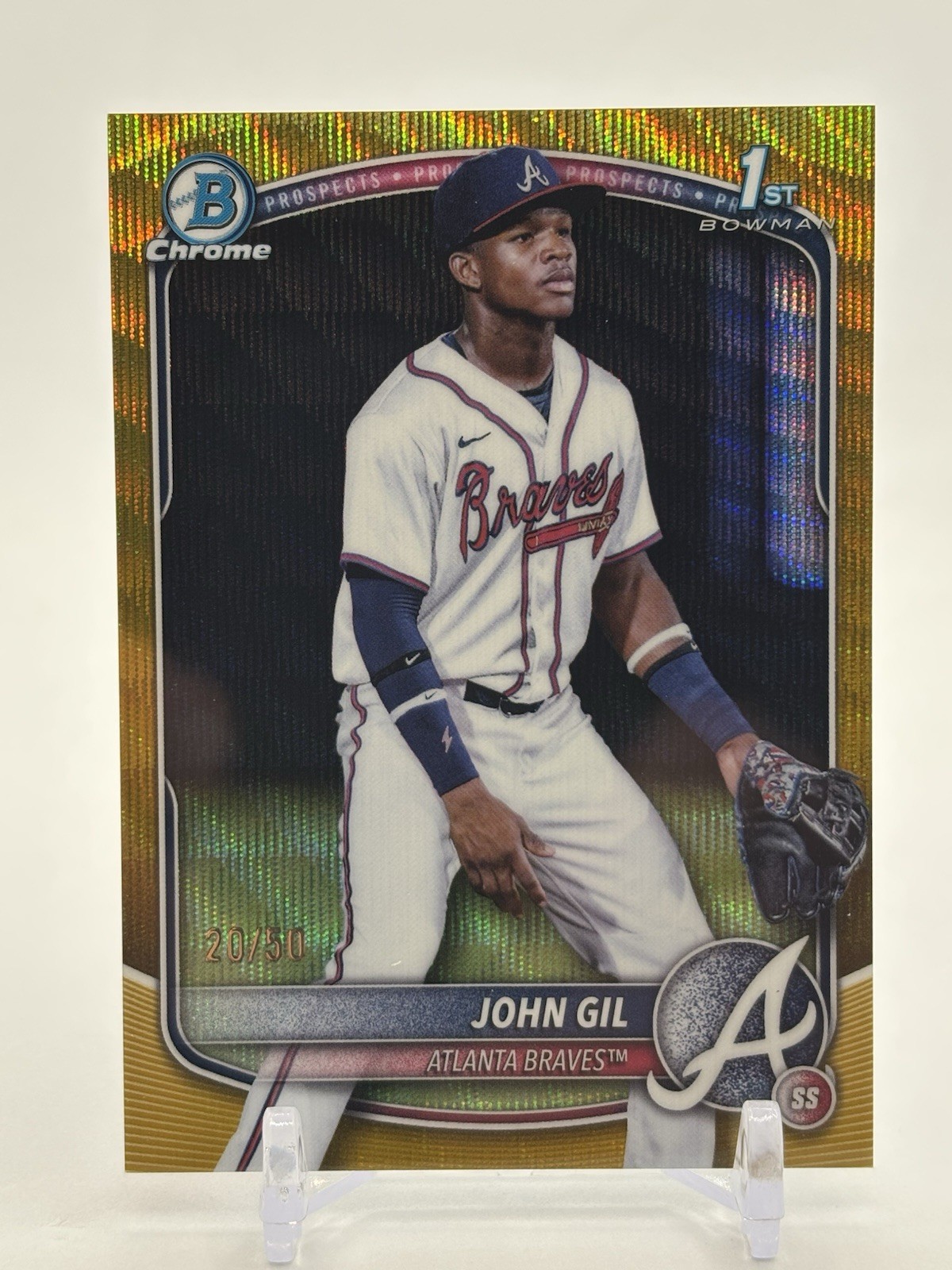 John Gil 2025 Bowman Chrome #BCP-172 Prospects Gold Wave Refractor /50 - Braves