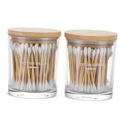 Glass Qtip Holder 2 Pack , Qtip Holder Dispenser Bathroom Transparent 2 Packs