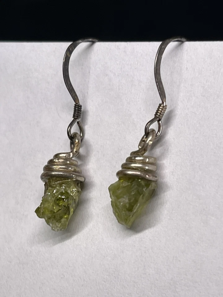 "PENDIENTE DE TECTITA MOLDAVITA DE PLATA ESTERLINA 925 VINTAGE 1,25"" METORITA Foto 3 de 4