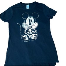 Disney Mickey Mouse Glow In The Dark Shirt. Size M Halloween Skeleton Black