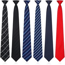  6 Pcs Clip on Tie for Men Clip on Easy Necktie Striped Solid Plaid Dots Mixed 