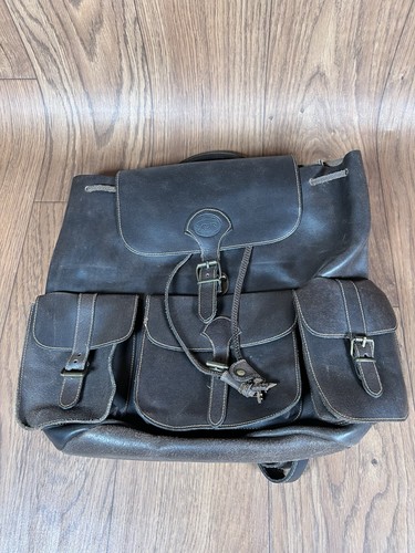 Vigils Genuine Leather Brown Backpack Laptop Travel Bag Multi Zipper