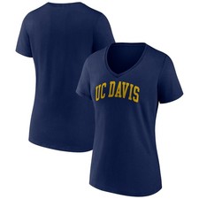 Women's Navy UC Davis Aggies Basic Arch V-Neck T-Shirt