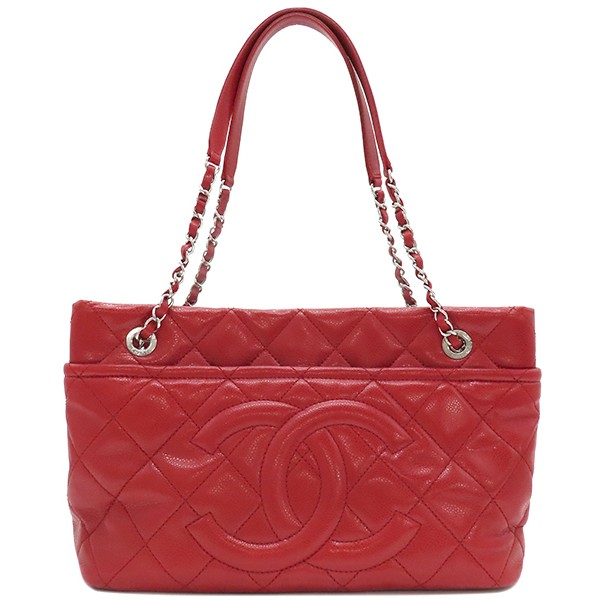 CHANEL Matelassé Chain Tote Bag in Red with Coco Mark A48374