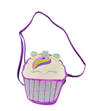 Girls Unicorn Cupcake Crossbody Purse Glitter Holographic Purple Mini Bag