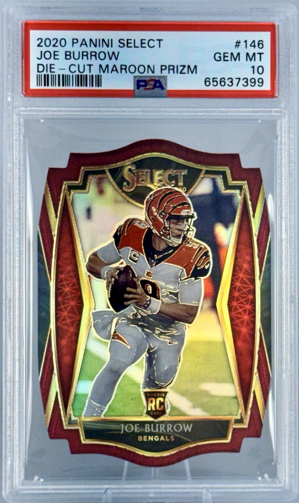 2020 Select Premier Level Joe Burrow #146 Maroon Prizm Die-Cut Prizm RC PSA 10