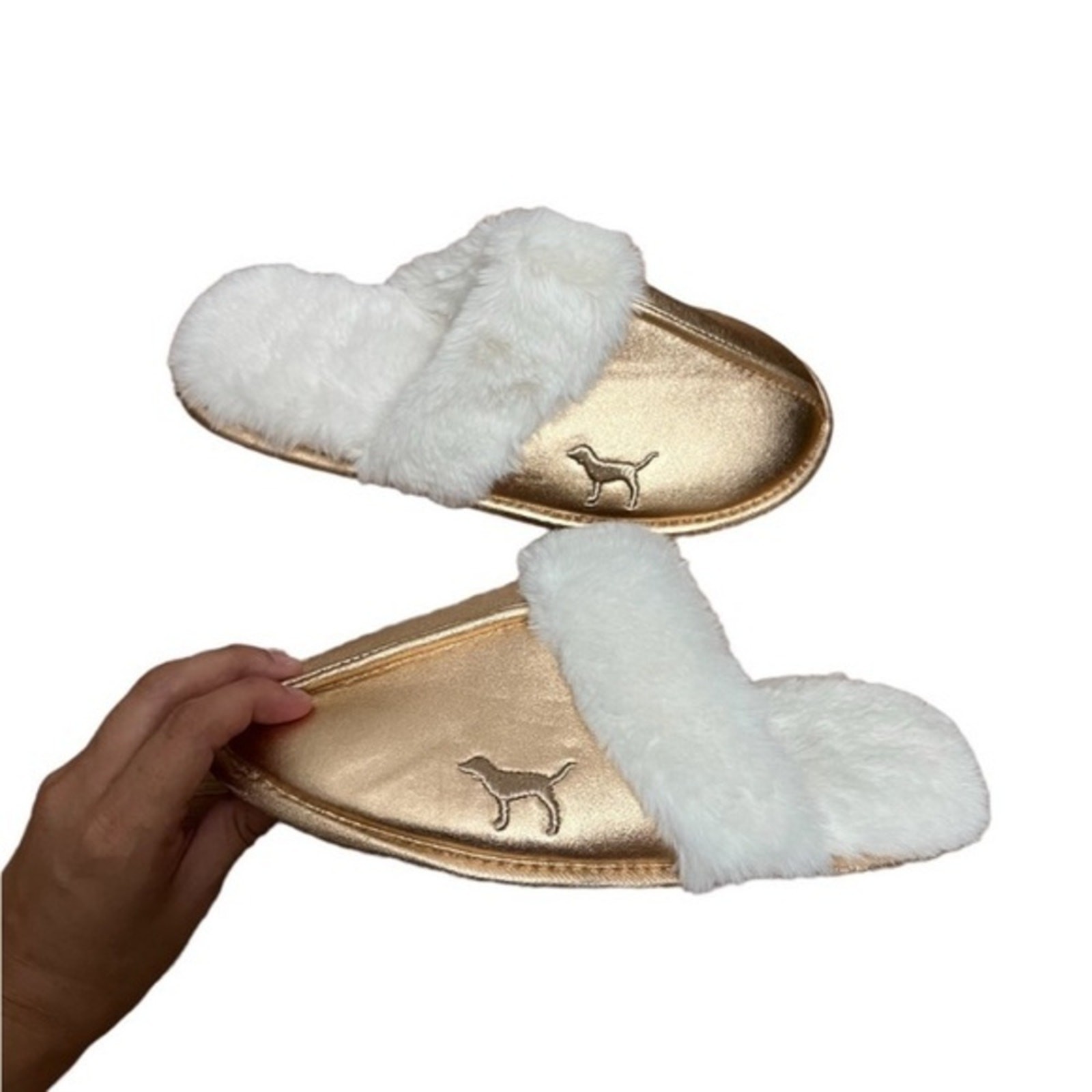 PANTOFOLA D’ORO Pantofole Victoria’s Secret rosa buone comode morbide calde fuzzy taglia 5 6