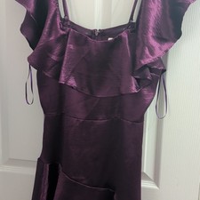 Francesca's Purple Satin Ruffle Bodycon Mini Dress S Strappy Sleeveless Zip