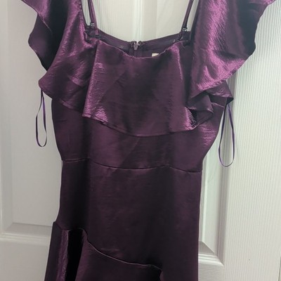 Francesca's Purple Satin Ruffle Bodycon Mini Dress S Strappy Sleeveless Zip