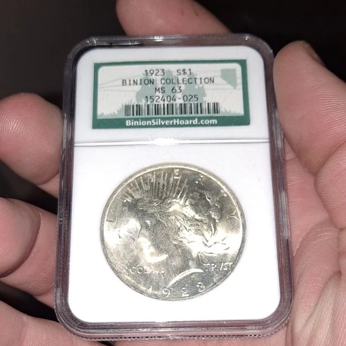 1923 Peace Dollar MS 63 Binion Collection Certified Silver $1 Coin