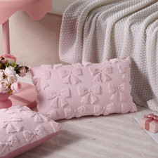 Bow Pillow Covers Set of 2 Coquette Room Decor Cute Faux Fur Soft Bowknot Pre...