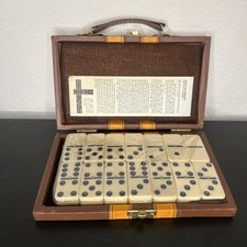 Antique Vintage 28 Piece Brass Pin Domino Set With Suitcase/Sealed Dominos NIB